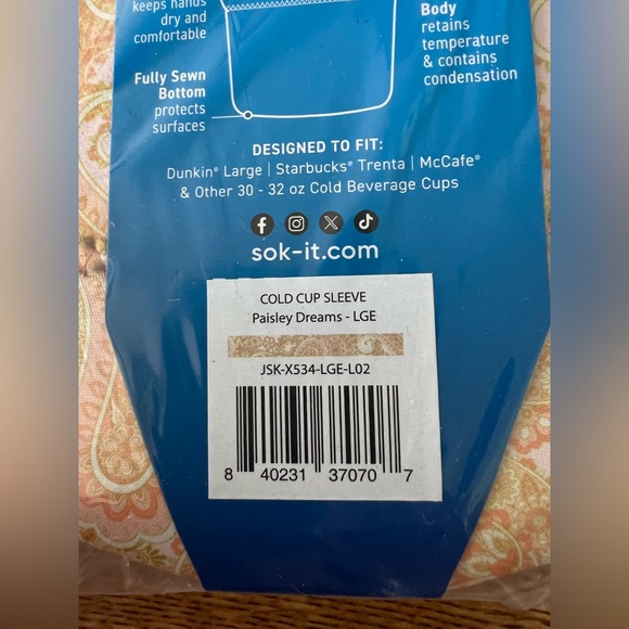 Java Sok Paisley Dreams Large Cold Cup Sleeve 30-32oz - Picture 6 of 9